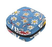 Bolsa de almacenamiento de servilletas sanitarias, bolsas de productos femeninos, bolsa portátil para niñas, mujeres, damas, flor de loto, peces rojos, fondo azul, Varios colores, 4.7x6.6x6.6 in/12x17x17 cm