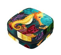 Bolsa de almacenamiento de servilletas sanitarias, bolsas de productos femeninos, bolsa portátil para niñas, mujeres, señoras, lindos caballitos de mar Unde the Sea, Varios colores, 4.7x6.6x6.6 in/12x17x17 cm