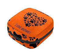 Bolsa de almacenamiento de servilletas sanitarias, bolsas de productos femeninos, bolsa portátil para niñas y mujeres, diseño de pata naranja, corazón I Love Animals-01, Varios colores, 4.7x6.6x6.6 in/12x17x17 cm