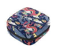 Bolsa de almacenamiento de servilletas sanitarias, bolsas de productos femeninos, bolsa portátil para niñas, mujeres, señoras, mitos chinos, leyendas, dragón, rojo, azul marino, Varios colores, 4.7x6.6x6.6 in/12x17x17 cm