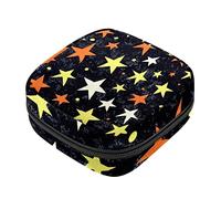 Bolsa de almacenamiento de servilletas sanitarias, bolsas de productos femeninos, bolsa portátil para niñas y mujeres, estrellas coloridas sobre fondo negro, Varios colores, 4.7x6.6x6.6 in/12x17x17 cm