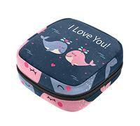 Bolsa de almacenamiento de servilletas sanitarias, bolsas de productos femeninos, bolsa portátil para niñas y mujeres, linda ballena de dibujos animados I Love You, Varios colores, 4.7x6.6x6.6