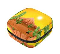 Bolsa de almacenamiento de servilletas sanitarias, bolsas de productos femeninos, bolsa portátil para niñas y mujeres, cactus verde con un fondo caliente del desierto, Varios colores, 4.7x6.6x6.6