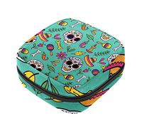 Bolsa de almacenamiento de servilletas sanitarias, bolsas de productos femeninos, bolsa portátil para niñas, mujeres, señoras, calavera feliz, elementos mexicanos, verde, Varios colores, 4.7x6.6x6.6