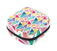 Bolsa de almacenamiento de servilletas sanitarias, bolsas de productos femeninos, bolsa portátil para niñas, mujeres, señoras, patrón de triángulos coloridos, Varios colores, 4.7x6.6x6.6 in/12x17x17