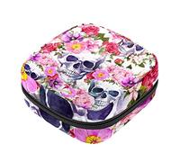 Bolsa de almacenamiento de servilletas sanitarias, bolsas de productos femeninos, bolsa portátil para niñas y mujeres, acuarela, azúcar, calavera, rosa, floral, Varios colores, 4.7x6.6x6.6 in/12x17x17 cm