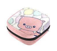 Bolsa de almacenamiento de servilletas sanitarias, bolsas de productos femeninos, bolsa portátil para niñas y mujeres, lindo cerdo rosa con globo colorido, Varios colores, 4.7x6.6x6.6 in/12x17x17 cm