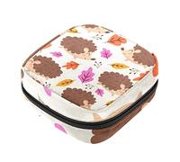 Bolsa de almacenamiento de servilletas sanitarias, bolsas de productos femeninos, bolsa portátil para niñas y mujeres, patrón de erizo dibujado a mano y hoja de arce-01, Varios colores, 4.7x6.6x6.6 in/12x17x17 cm