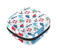 Bolsa de almacenamiento de servilletas sanitarias, bolsas de productos femeninos, bolsa portátil para niñas, mujeres, señoras, iconos náuticos, estilo de dibujos animados, Varios colores, 4.7x6.6x6.6 in/12x17x17 cm