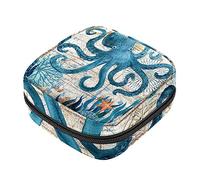 Bolsa de almacenamiento de servilletas sanitarias, bolsas de productos femeninos, bolsa portátil para niñas, mujeres, señoras, pulpo azul vintage, mapa náutico, Varios colores, 4.7x6.6x6.6 in/12x17x17 cm