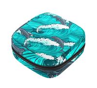 Bolsa de almacenamiento de servilletas sanitarias, bolsas de productos femeninos, bolsa portátil para niñas, mujeres, damas, delfines, patrón de olas de mar azules, Varios colores, 4.7x6.6x6.6 in/12x17x17 cm