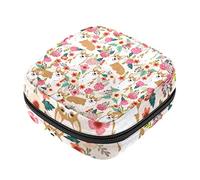 Bolsa de almacenamiento de servilletas sanitarias, bolsas de productos femeninos, bolsa portátil para niñas, mujeres, damas, corgi, lindos perros, patrón de flores, Varios colores, 4.7x6.6x6.6 in/12x17x17 cm