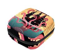 Bolsa de almacenamiento de servilletas sanitarias, bolsas de productos femeninos, bolsa portátil para niñas y mujeres, monstruo marino, pulpo y barco de vela, Varios colores, 4.7x6.6x6.6 in/12x17x17 cm