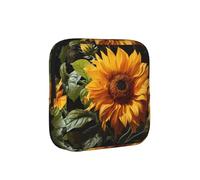 Bolsa de almacenamiento de servilletas sanitarias compacta con diseño de girasol amarillo sobre fondo marrón para mujer, portátil y elegante con cremallera para llevar a diario