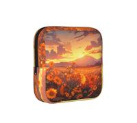Bolsa de almacenamiento de servilletas sanitarias compacta con diseño de girasoles amarillos al atardecer para mujer, portátil y elegante, con cremallera para llevar a diario