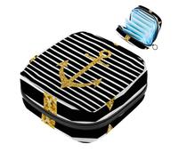 Bolsa de almacenamiento de servilletas sanitarias con ancla dorada a rayas negras, bolsa grande para copa menstrual con cremallera, bolsa de almohadillas para el período, bolsa para almacenar panty