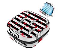 Bolsa de almacenamiento de servilletas sanitarias con corazones rojos y rayas negras, bolsa grande para copa menstrual con cremallera, bolsa de almohadillas para el período, bolsa para almacenar panty