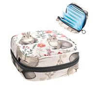 Bolsa de almacenamiento de servilletas sanitarias con diseño de conejo de Pascua y flores rosas vintage, bolsa grande para copa menstrual con cremallera, bolsa para almohadillas de período, para