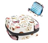 Bolsa de almacenamiento de servilletas sanitarias con diseño floral vintage de flores silvestres y mariposas, bolsa grande para copa menstrual con cremallera, bolsa para almohadillas de período, bolsa