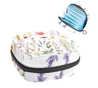 Bolsa de almacenamiento de servilletas sanitarias con flores de acuarela y hierba silvestre, bolsa grande para copa menstrual con cremallera, bolsa para almohadillas de período, bolsa de