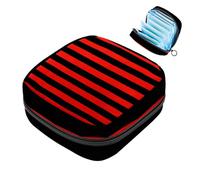 Bolsa de almacenamiento de servilletas sanitarias con patrón de rayas negras y rojas, bolsa grande para copa menstrual con cremallera, bolsa de almohadillas para el período, bolsa para almacenar panty