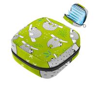 Bolsa de almacenamiento de servilletas sanitarias con patrón verde perezoso travieso, bolsa grande para copa menstrual con cremallera, bolsa de almohadillas para el período, bolsa para almacenar panty