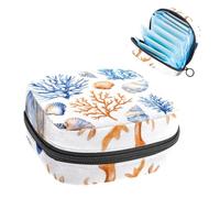Bolsa de almacenamiento de servilletas sanitarias, corales azules y naranjas, varias conchas marinas, bolsa portátil para almohadilla menstrual, forro de panty, tampones, soporte de almacenamiento