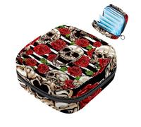 Bolsa de almacenamiento de servilletas sanitarias, diseño de calavera de azúcar, rayas negras, bolsa de almohadilla menstrual portátil, forro de panty, tampones, almohadillas sanitarias, soporte de