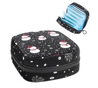 Bolsa de almacenamiento de servilletas sanitarias, diseño de muñeco de nieve con texto en inglés "Merry Christmas", color negro, para niñas y mujeres, bolsa de copa menstrual, bolsas de tampón para