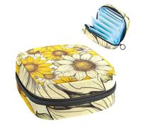 Bolsa de almacenamiento de servilletas sanitarias, girasol abstracto dibujado a mano, bolsa portátil para almohadilla menstrual, forro de panty, tampones, almohadillas sanitarias, soporte de