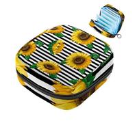Bolsa de almacenamiento de servilletas sanitarias, girasoles amarillos, rayas blancas y negras, bolsa de almohadilla menstrual portátil, forro de panty, tampones, almohadillas sanitarias, soporte de