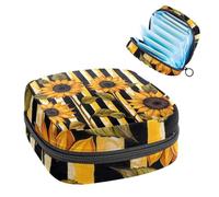 Bolsa de almacenamiento de servilletas sanitarias, girasoles con rayas negras, bolsa portátil para almohadilla menstrual, forro de panty, tampones, soporte de almacenamiento para mujeres, escuela,
