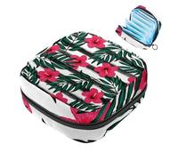 Bolsa de almacenamiento de servilletas sanitarias, hojas tropicales, flores rojas, rayas negras, bolsa de almohadilla menstrual portátil, forro de panty, tampones, almohadillas sanitarias, soporte de