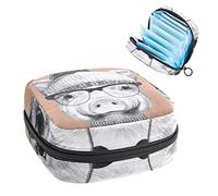 Bolsa de almacenamiento de servilletas sanitarias, menstrual, bolsa de tamp髇, organizador de almohadillas para mujeres cerdo con gafas de sol, sombrero de invierno y pajarita