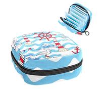 Bolsa de almacenamiento de servilletas sanitarias, menstrual, bolsa organizadora de almohadillas sanitarias, servilletas, gaviota, faro de rueda, patr髇 de oc閍no mar
