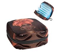 Bolsa de almacenamiento de servilletas sanitarias, menstrual, bolsa organizadora de mujeres afroamericanas con labios brillantes y turbante