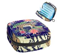 Bolsa de almacenamiento de servilletas sanitarias, menstrual, bolsa organizadora de servilletas sanitarias, tigre en hojas tropicales y plumas de gente