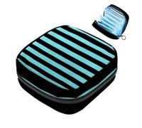 Bolsa de almacenamiento de servilletas sanitarias, patrón de rayas negras y azules, bolsa de almohadilla menstrual portátil, forro de panty, tampones, almohadillas sanitarias, soporte de