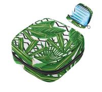 Bolsa de almacenamiento de servilletas sanitarias, plantas tropicales verdes, rayas negras, bolsa de almohadilla menstrual portátil, forro de panty, tampones, almohadillas sanitarias, soporte de