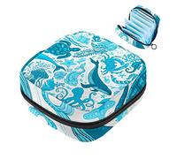 Bolsa de almacenamiento de servilletas sanitarias sin límites azul bajo el agua, bolsa de almohadilla menstrual portátil con cremallera para adolescentes, niñas, mujeres y mujeres