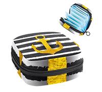 Bolsa de almacenamiento de tampón portátil para servilletas sanitarias, ancla dorada, rayas negras y blancas, Varios colores, 4.7x6.6x6.6 in/12x17x17 cm