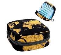 Bolsa de almacenamiento de tampón portátil para servilletas sanitarias, mapa del mundo, color negro, Varios colores, 4.7x6.6x6.6 in/12x17x17 cm