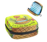 Bolsa de almacenamiento de tampones para servilletas sanitarias con cita amarilla Let's See the World Period, Varios colores, 4.7x6.6x6.6 in/12x17x17 cm