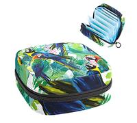 Bolsa de almacenamiento de tampones para servilletas sanitarias con diseño de loros pintados y plantas tropicales verdes, Varios colores, 4.7x6.6x6.6 in/12x17x17 cm
