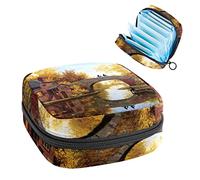 Bolsa de almacenamiento de tampones para servilletas sanitarias con diseño de puente de campo otoñal, Varios colores, 4.7x6.6x6.6 in/12x17x17 cm