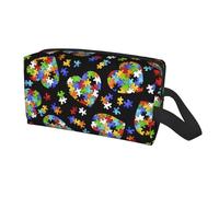 Bolsa de almacenamiento de viaje con diseño de corazón para concienciación sobre el autismo, para hombres y mujeres, organizador de gran capacidad, bolsa de aseo portátil