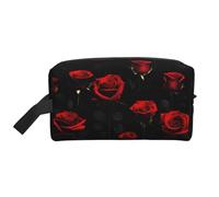 Bolsa de almacenamiento de viaje con estampado de rosas rojas y negras, bolsa grande de doble cara para ropa y accesorios personales