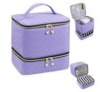 Bolsa De Almacenamiento Esmalte Uñas Acolchada Doble Capa, Maquillaje Gran Capacidad, Estuche Grande Hilo Coser 2 Capas con Compartimento(Purple)