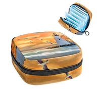 Bolsa de almacenamiento para almohadillas de servilletas sanitarias, bolsa de copa menstrual, organizador de bolsas de período para almohadillas femeninas, tampones, faro de gaviota, vista del océano