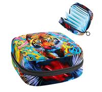 Bolsa de almacenamiento para almohadillas de servilletas sanitarias, bolsa de copa menstrual, organizador de bolsas de período para almohadillas femeninas, tampones, pintura al óleo del artista tigre